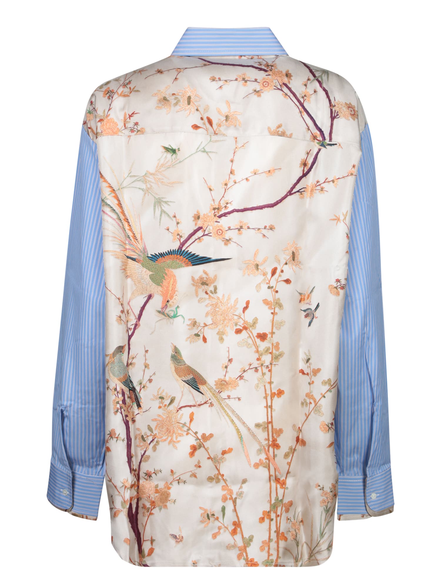 Shop Pierre-louis Mascia Light Blue Striped And Floral Shirt
