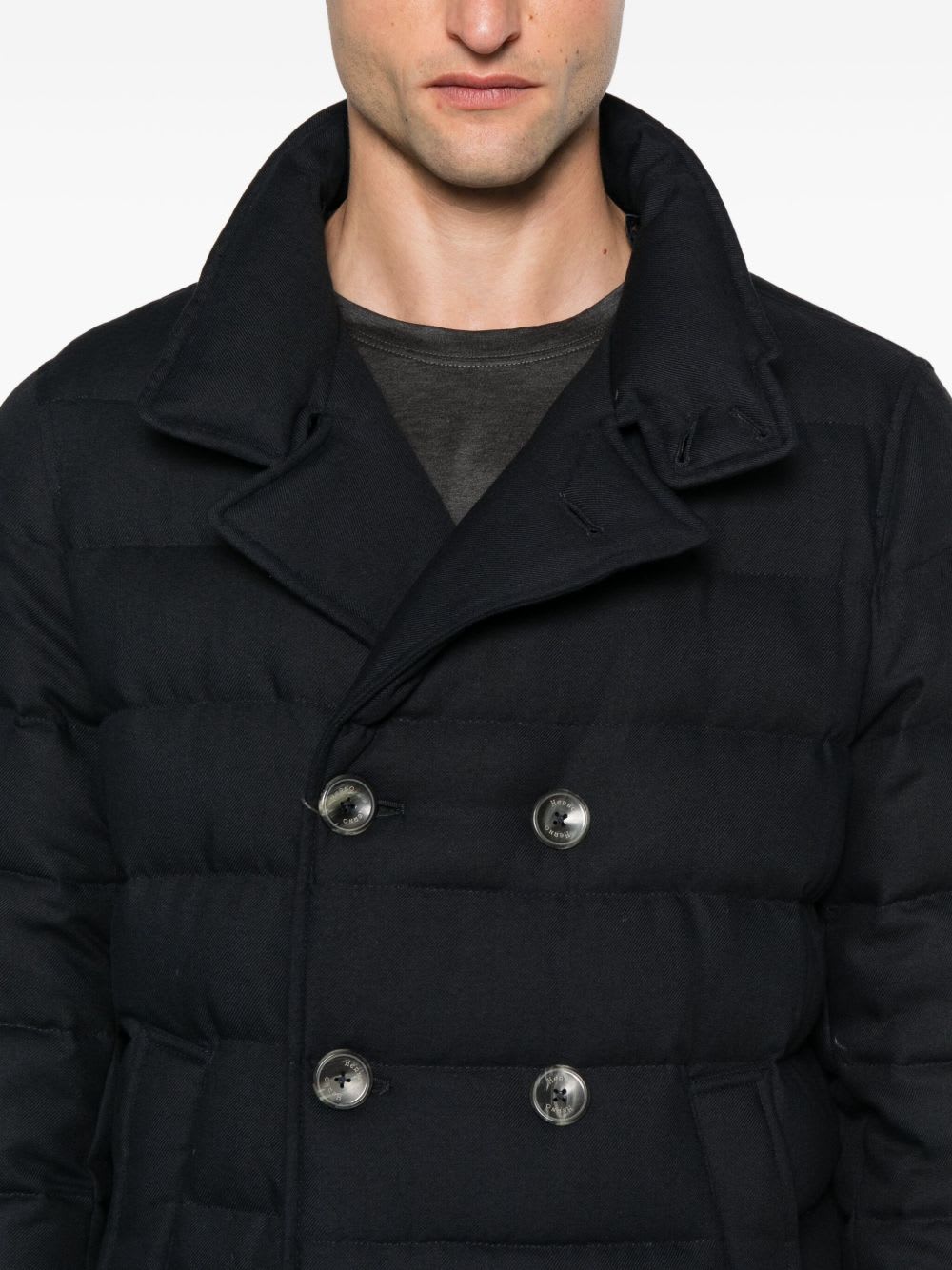Herno Double-breasted Puffer Jacket With Quilted Texture In Black