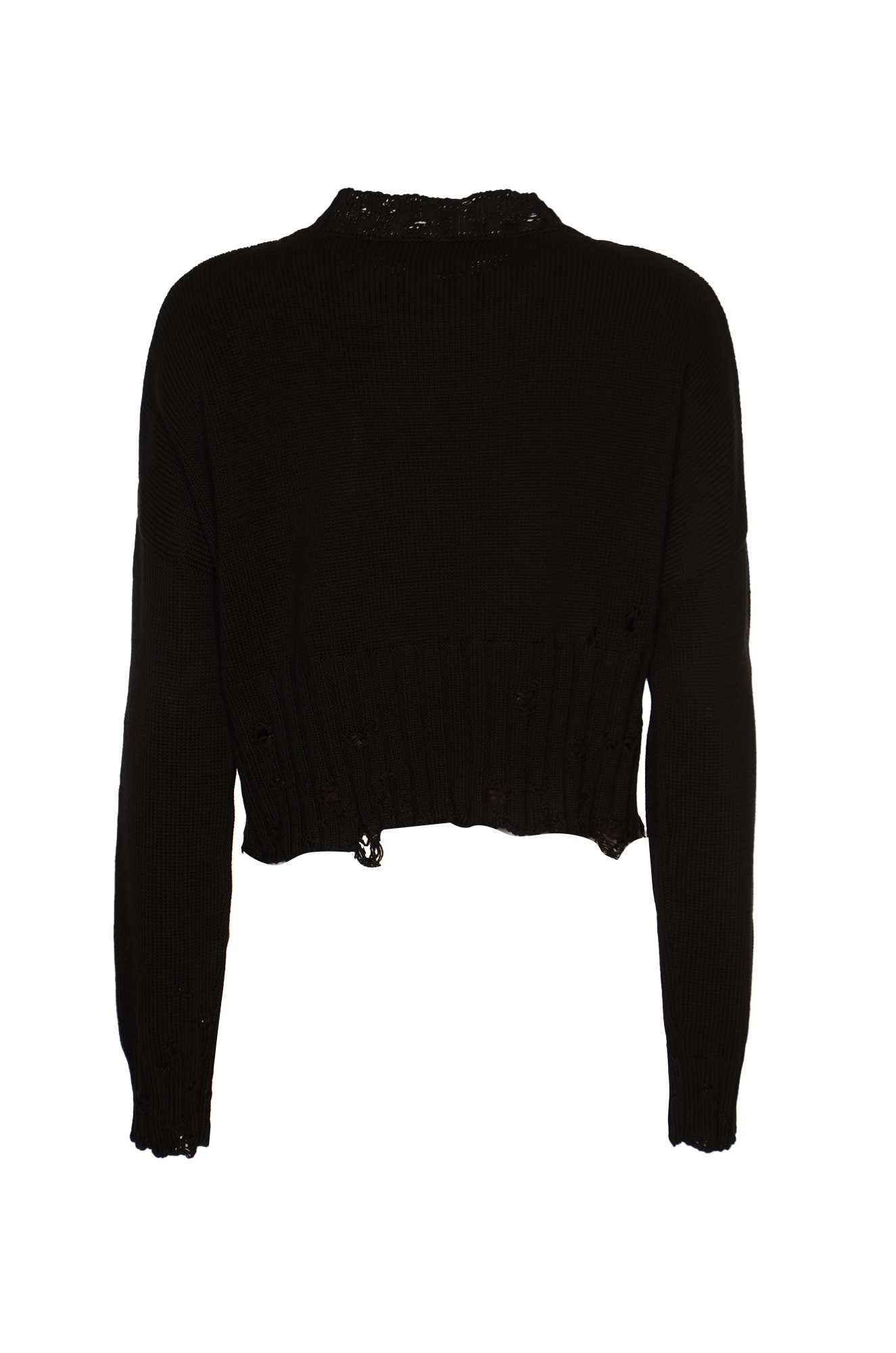 Shop Marni Distressed Cropped Knit Jumper In Black