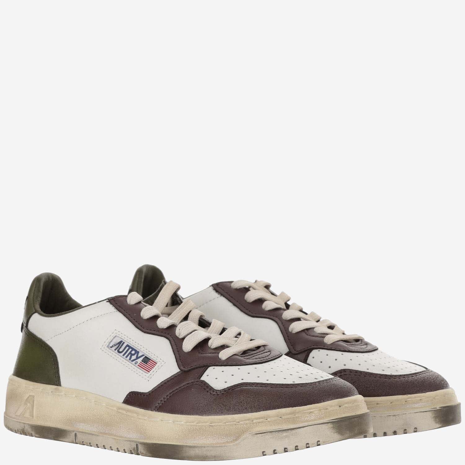 Shop Autry Medalist Low Super Vintage Leather Sneakers In Brown