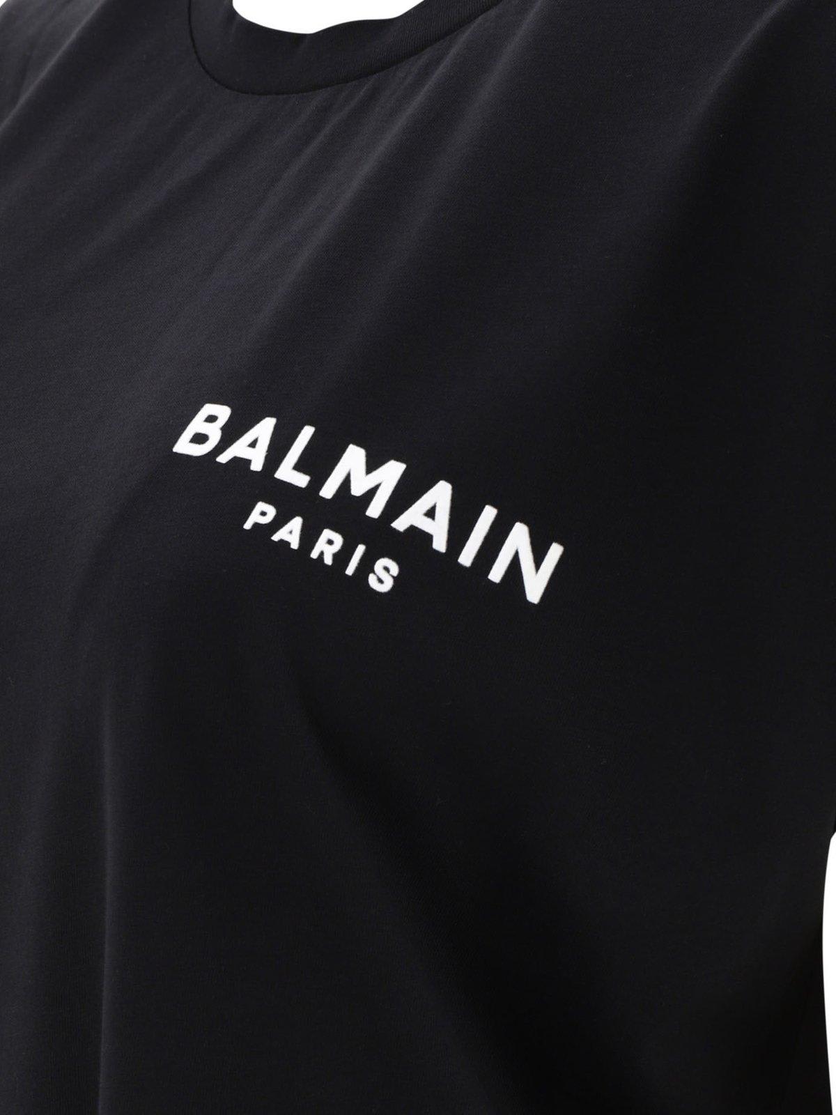 Shop Balmain Logo Printed Crewneck T-shirt In Black