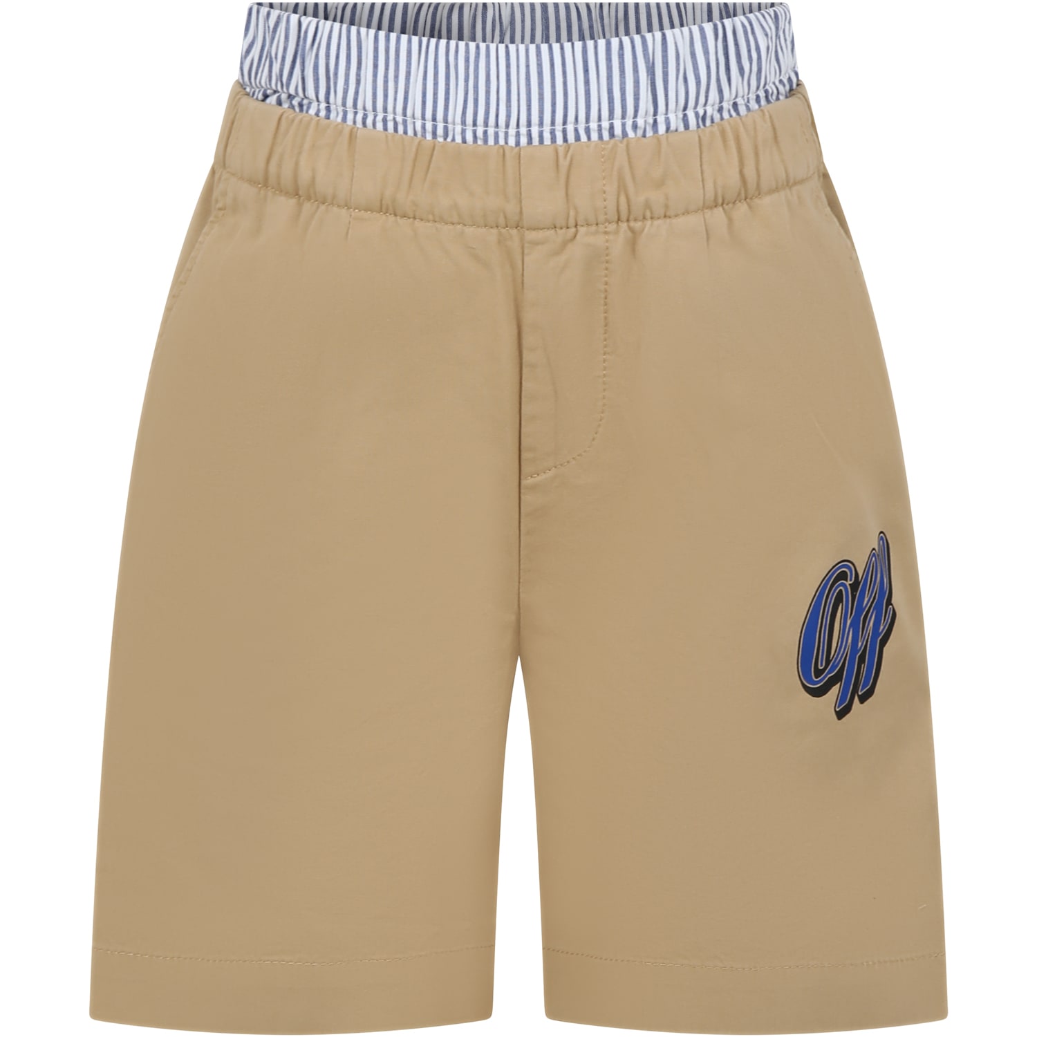 Shop Off-white Beige Shorts For Boy With Logo