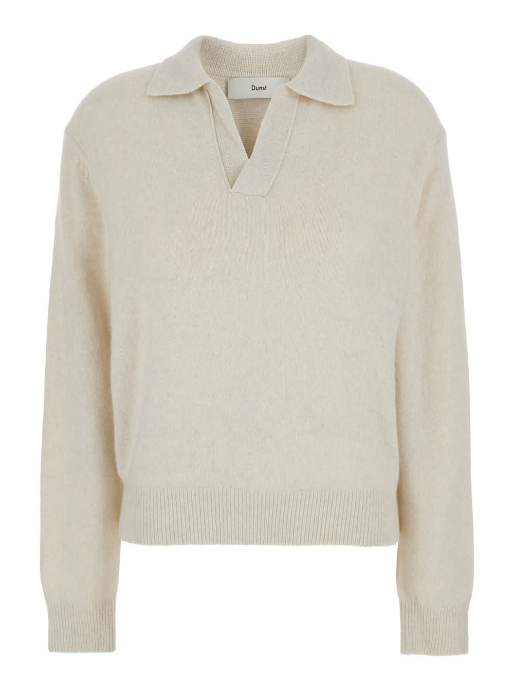 White Sweater With Classic Collar And V-neck In Wool Blend Woman