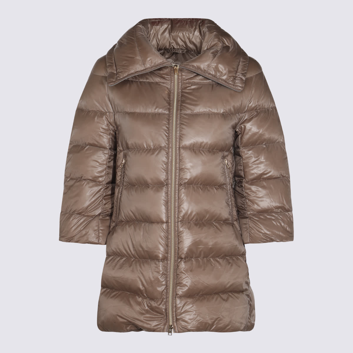 Herno Quilted Zip-up Coat In Brown
