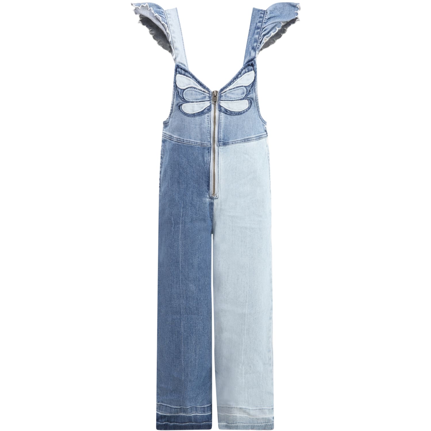 Stella McCartney Kids Light Blue Overalls For Girl With Butterfly