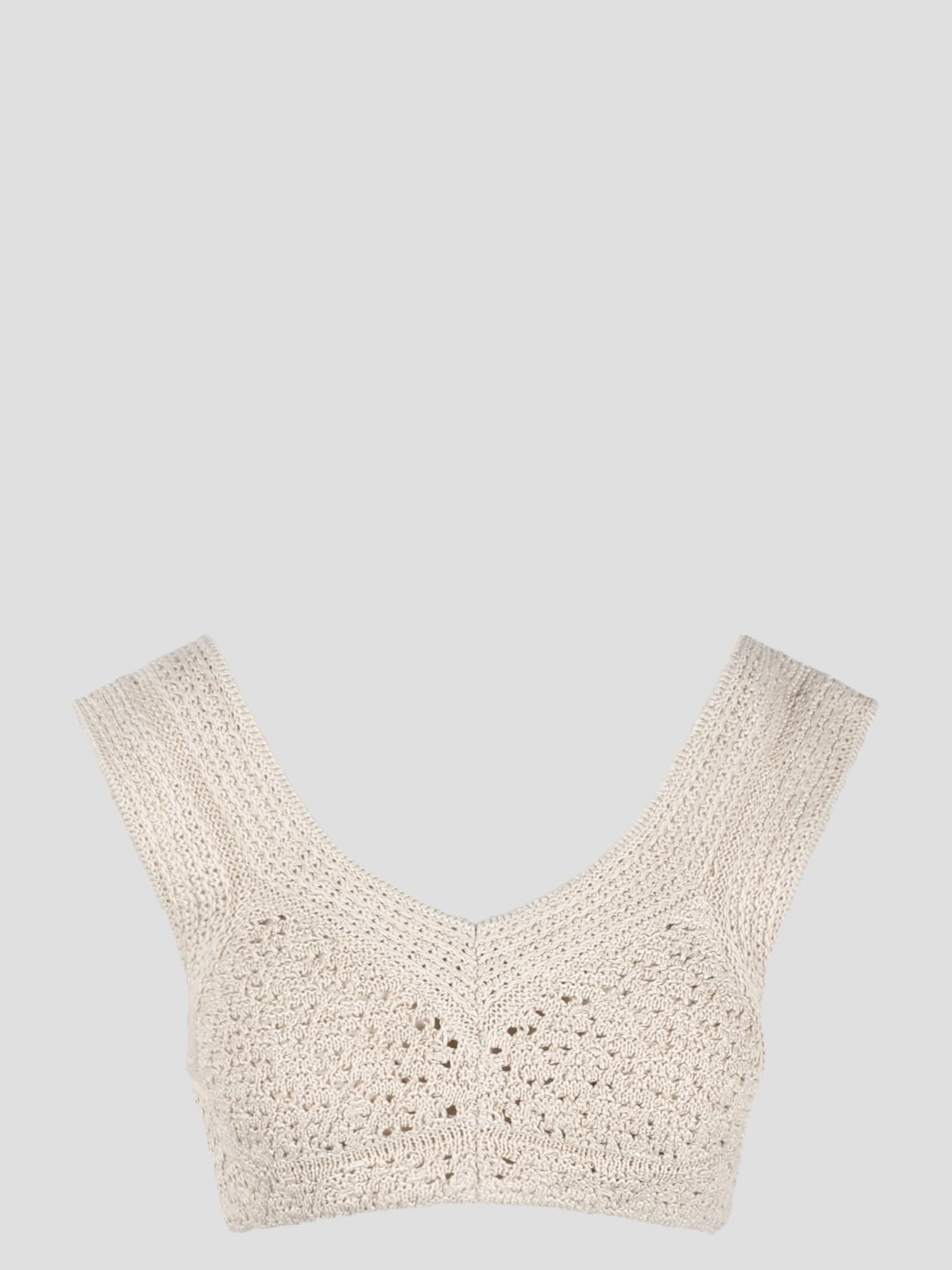 Shop Bottega Veneta Cotton Crochet Bra In Nude & Neutrals