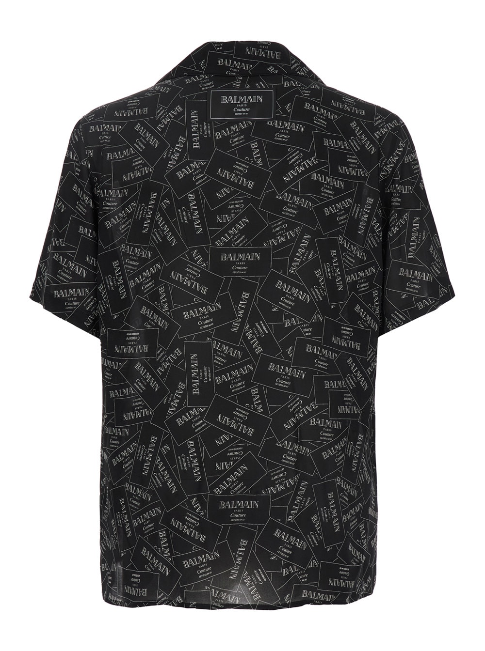 Balmain Black Shirt With Notched Collar And All-over Logo Print In Black