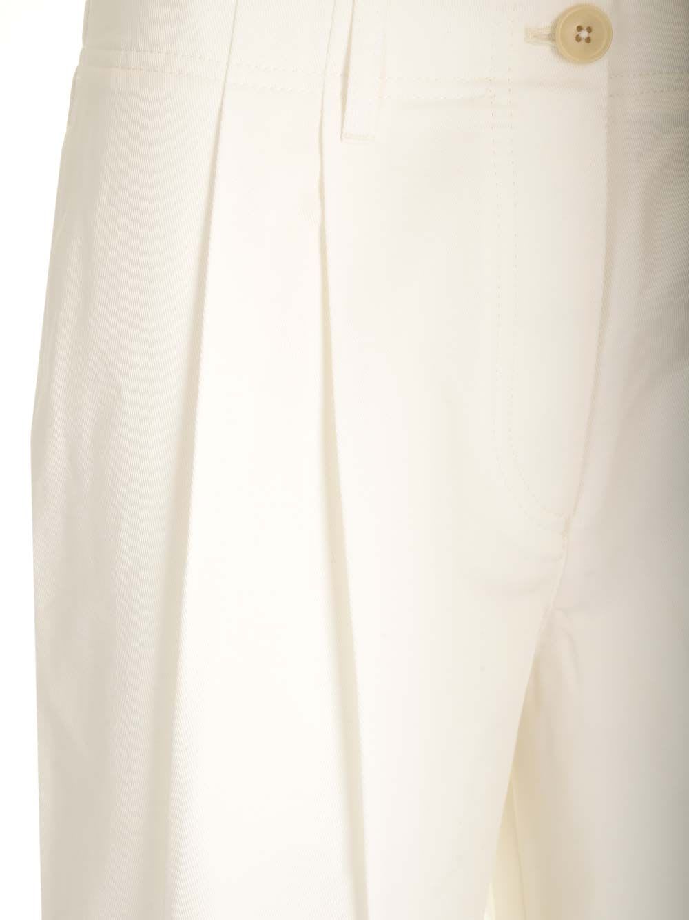 Shop Totême White Cotton Trousers With Pleats