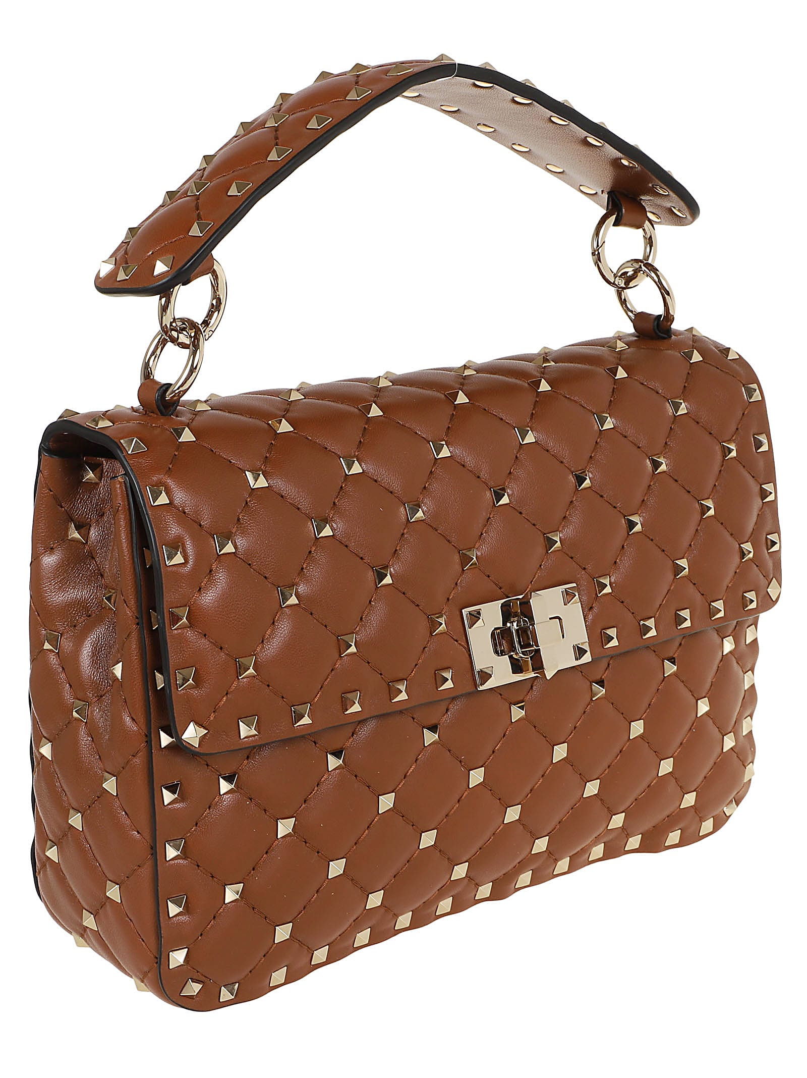 Shop Valentino Medium Shoulder Bag Spike Rockstud In Tobacco