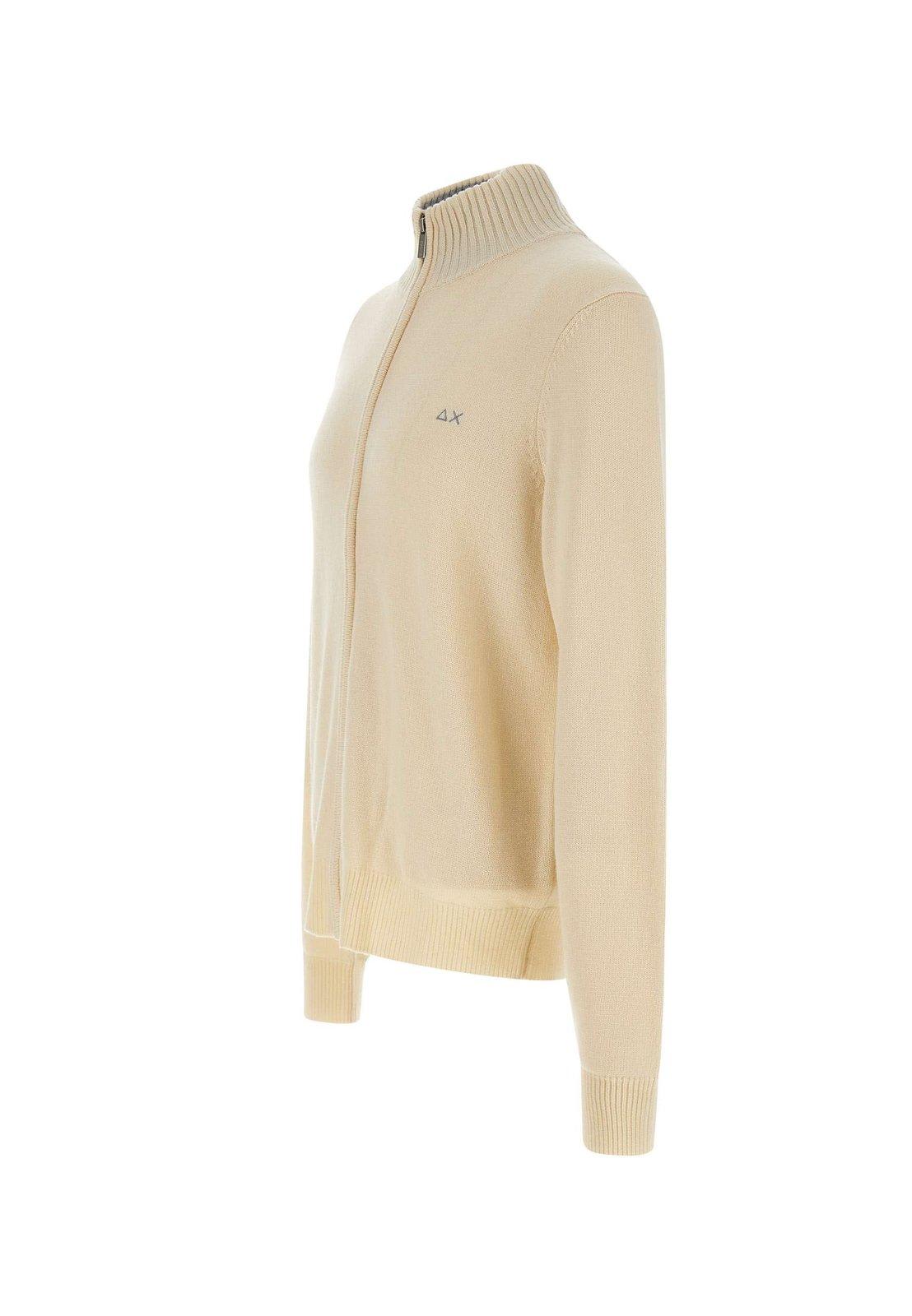 Sun 68 High-neck Zip-up Cardigan In Cream