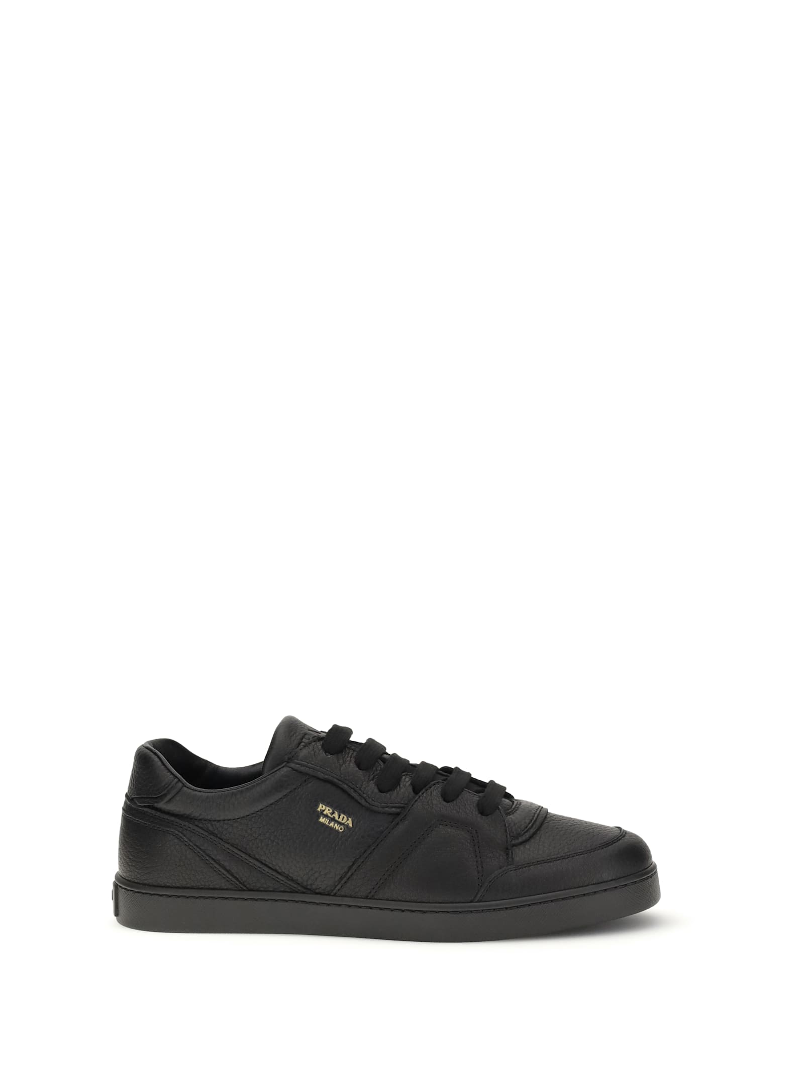 Prada Black Calf Leather Bos Taurus Low Top Sneakers In Animal Print