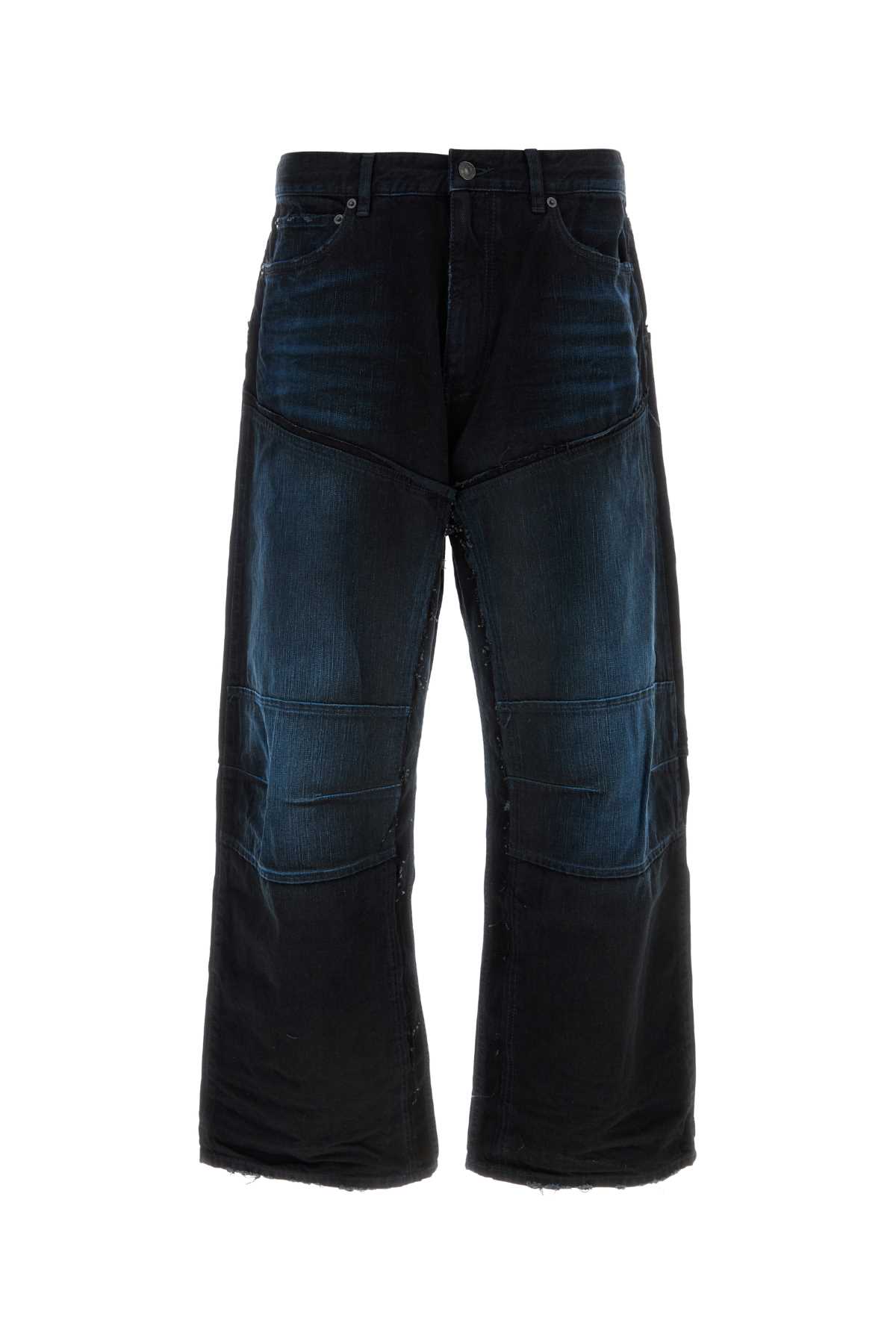 Shop Balenciaga Midnight Blue Denim Double Knee Wide-leg Jeans In Firefly