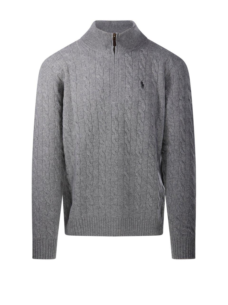 Shop Polo Ralph Lauren Pony Embroidered Cable-knit Jumper In Grigio