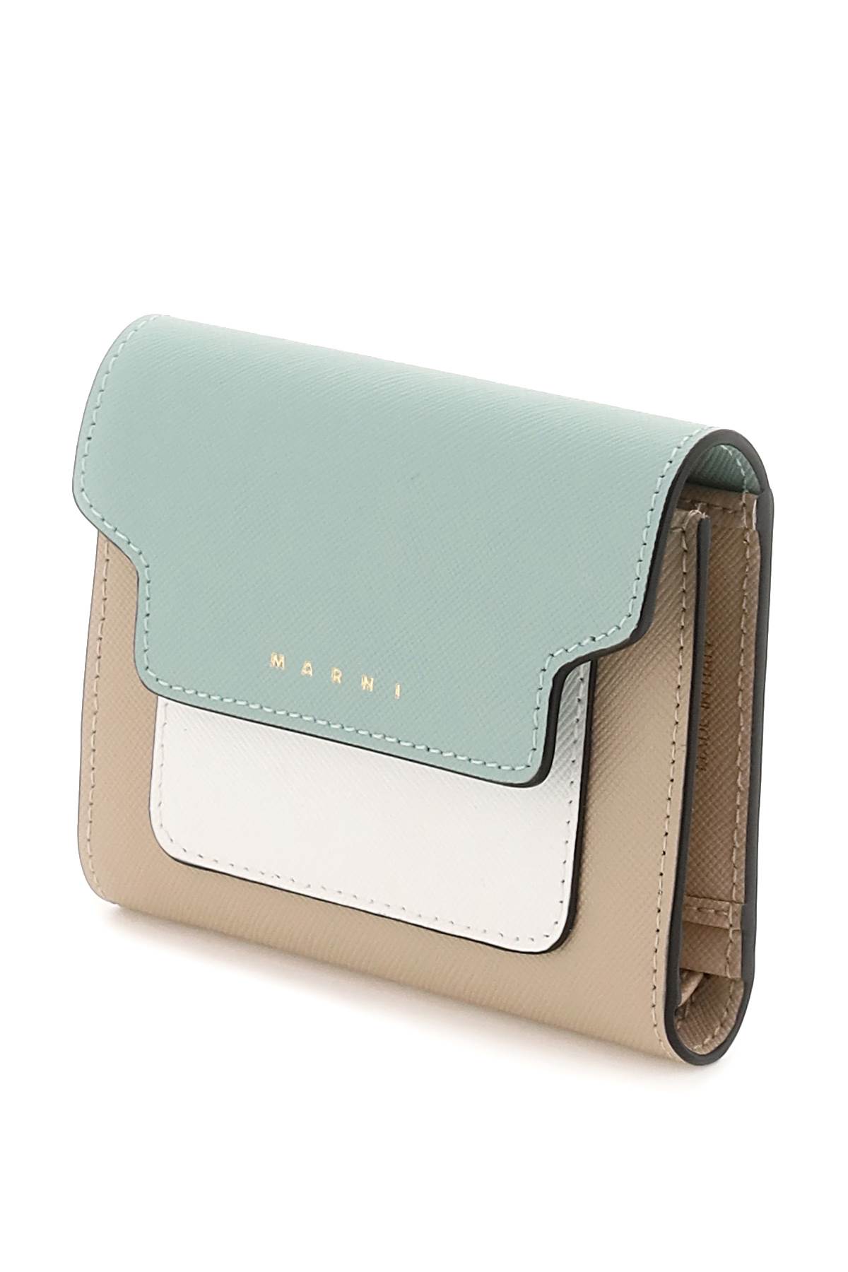 Shop Marni Bi-fold Wallet With Flap In Tea Green Limestone Lcamel (beige)