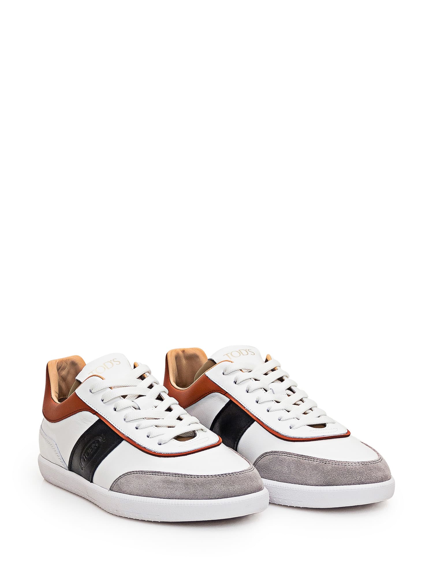 Shop Tod's Leather Sneaker In Grigio Medio+bianco+g832+nero+c807
