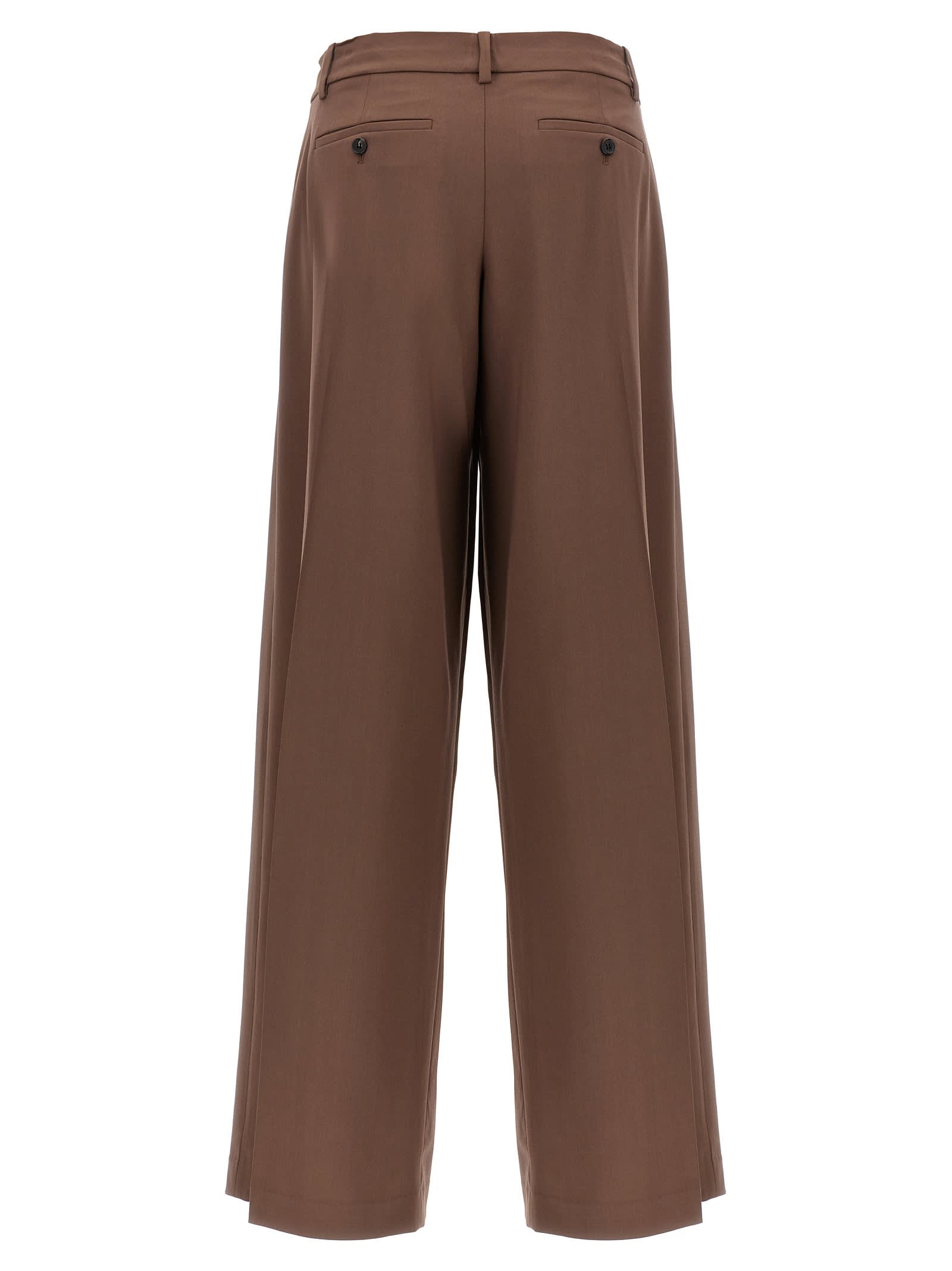 Shop Theory Low Rise Pleated Pants In Brown