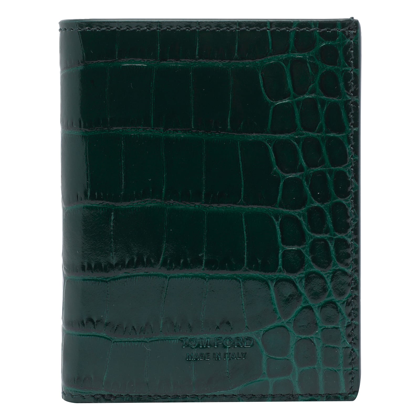 Tom Ford Croco Exotic Line Folding Cards Holder In Green