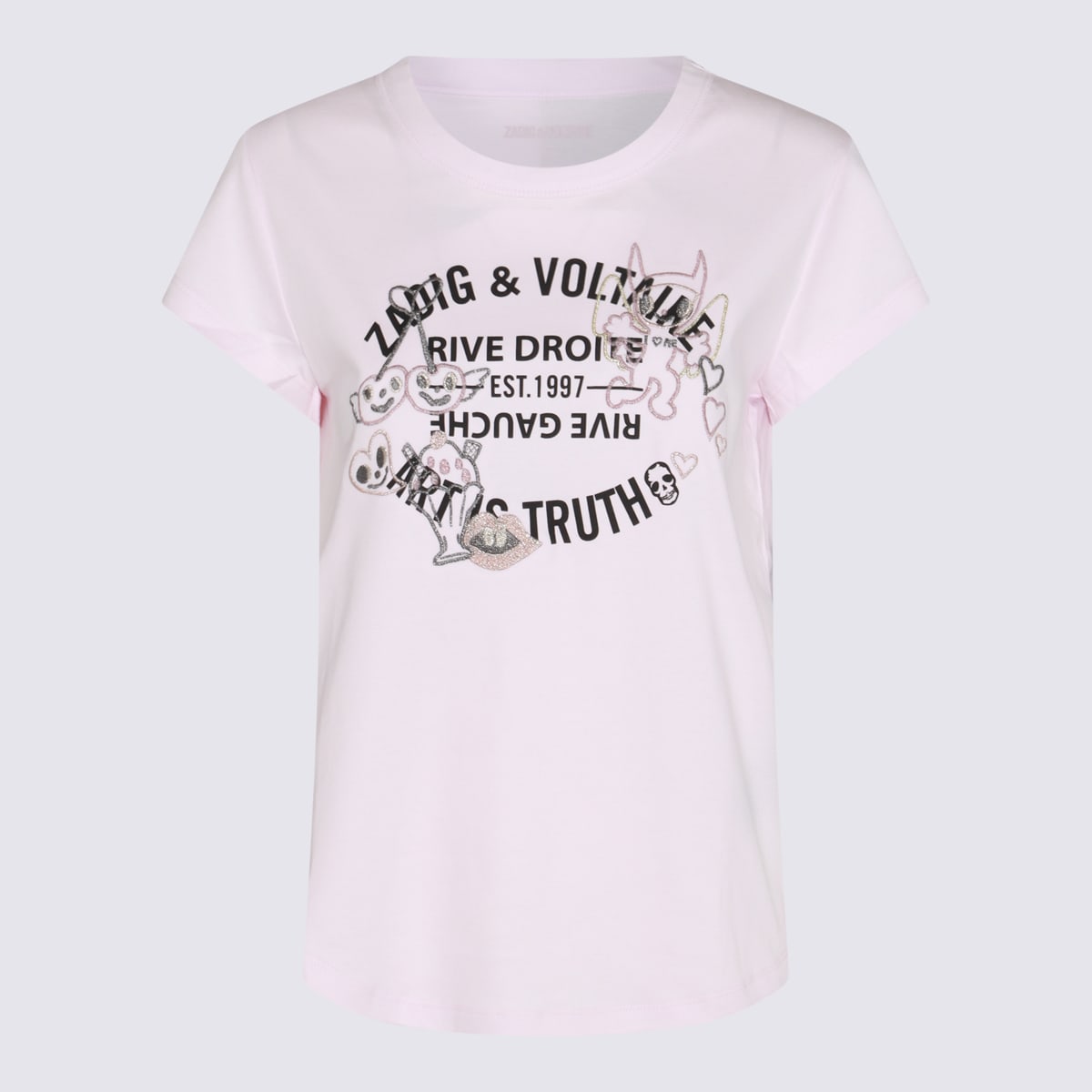Zadig &amp; Voltaire Pink And Black Cotton T-shirt In Parme