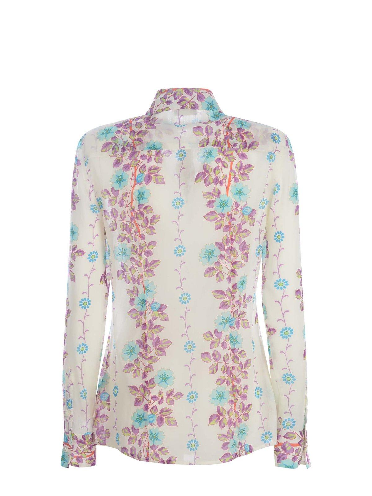 Shop Etro Floral Printed Long Sleeved Shirt In White
