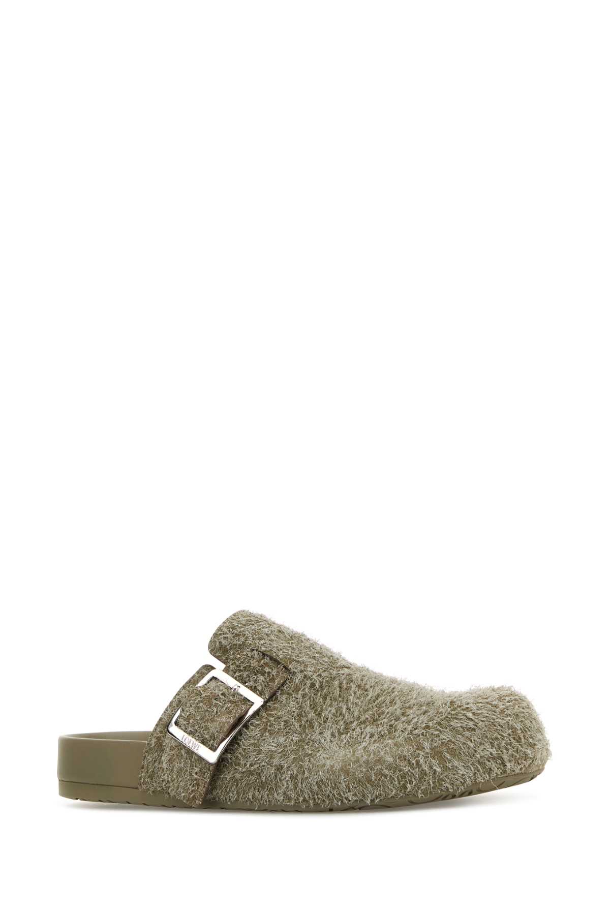 Loewe Textured Surface Slip-on Slippers In Khakigreen