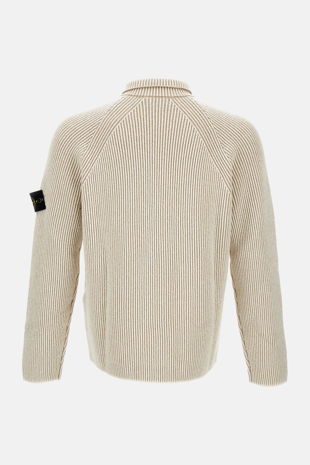 Stone Island White Sweater With Logo Patch On The Sleeve And Front Half Zip Closure In Wool Stretch Man In White