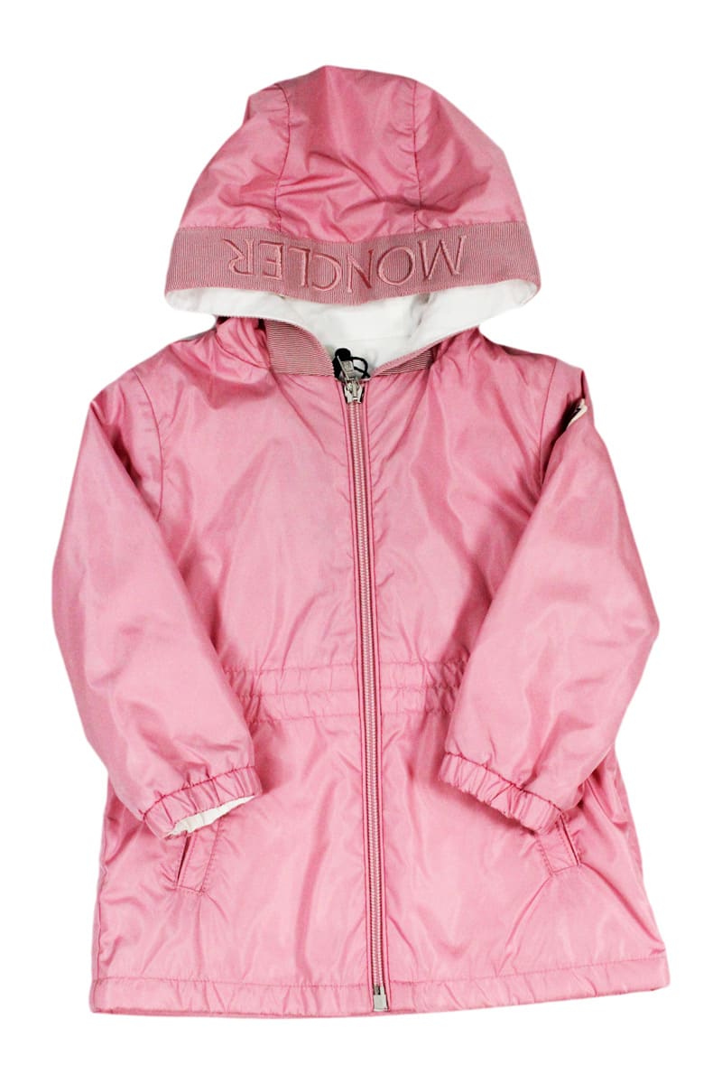 Moncler Kids' Light Nylon Messein Jacket With Hood And Zip Closure With Logo Printed On The Arm. In Pink