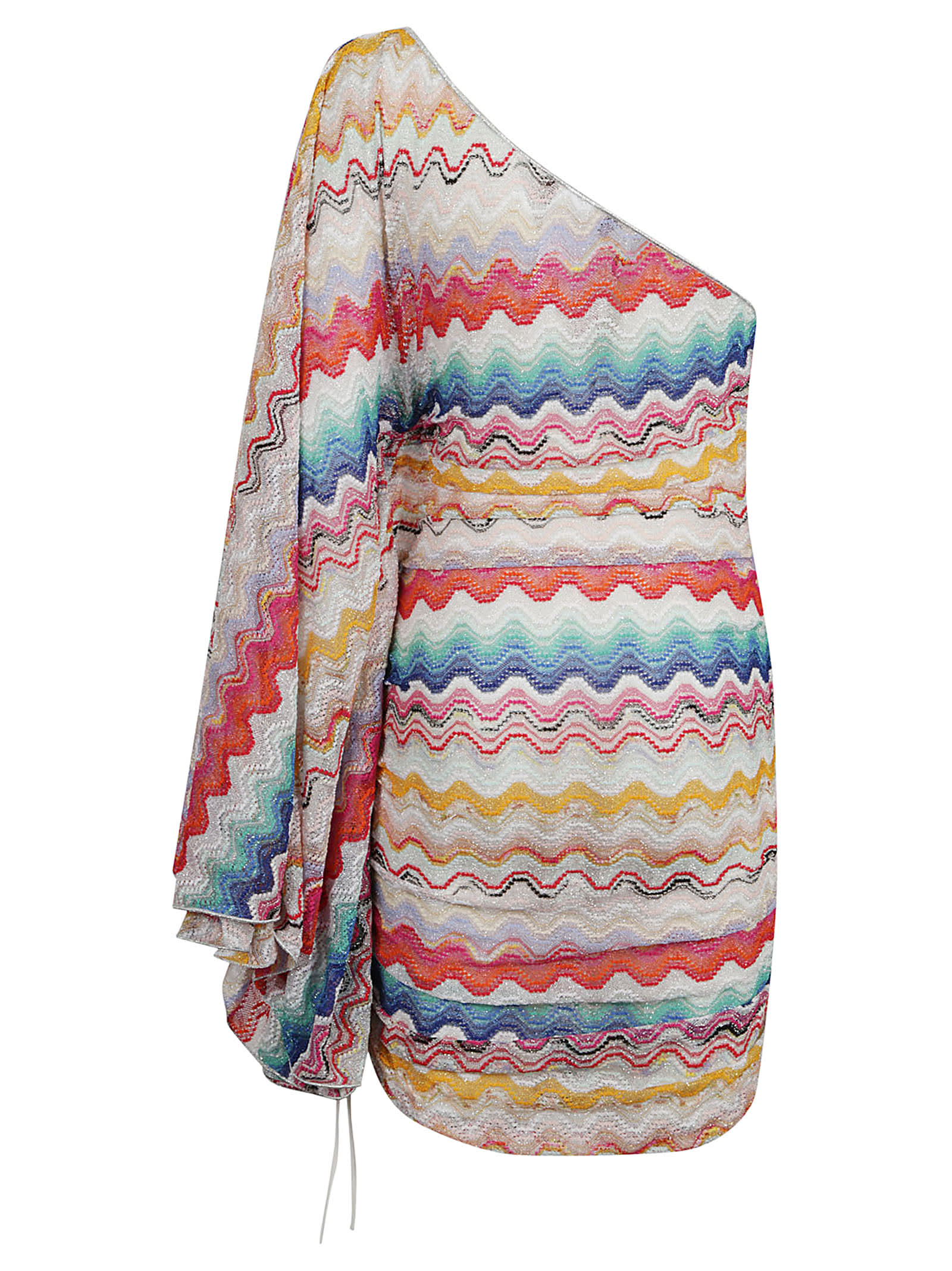 Shop Missoni One-shoulder Stripe Patterned Short Dress In Multicolor