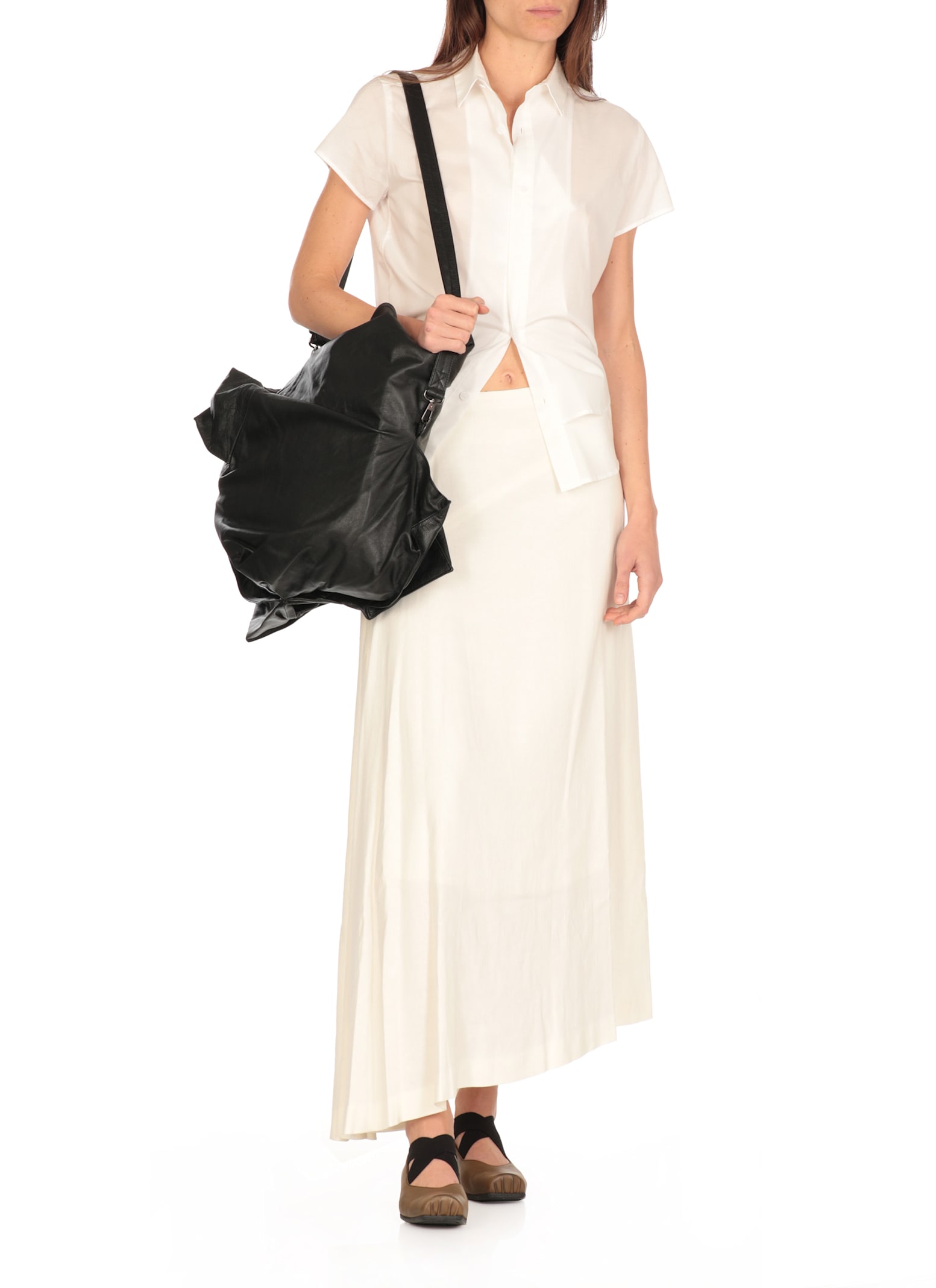 Y's Flowing White Linen Blend Skirt In White