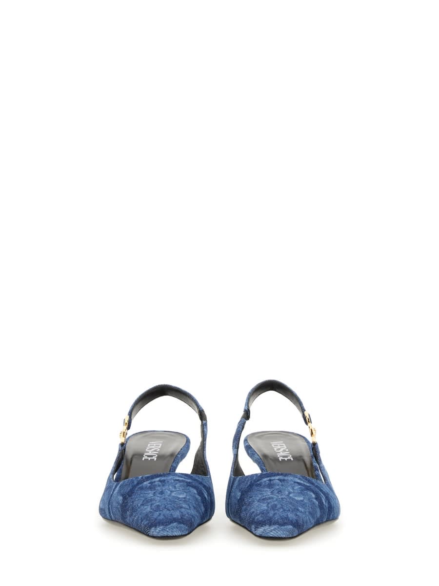 Shop Versace Baroque Denim Low Pumps