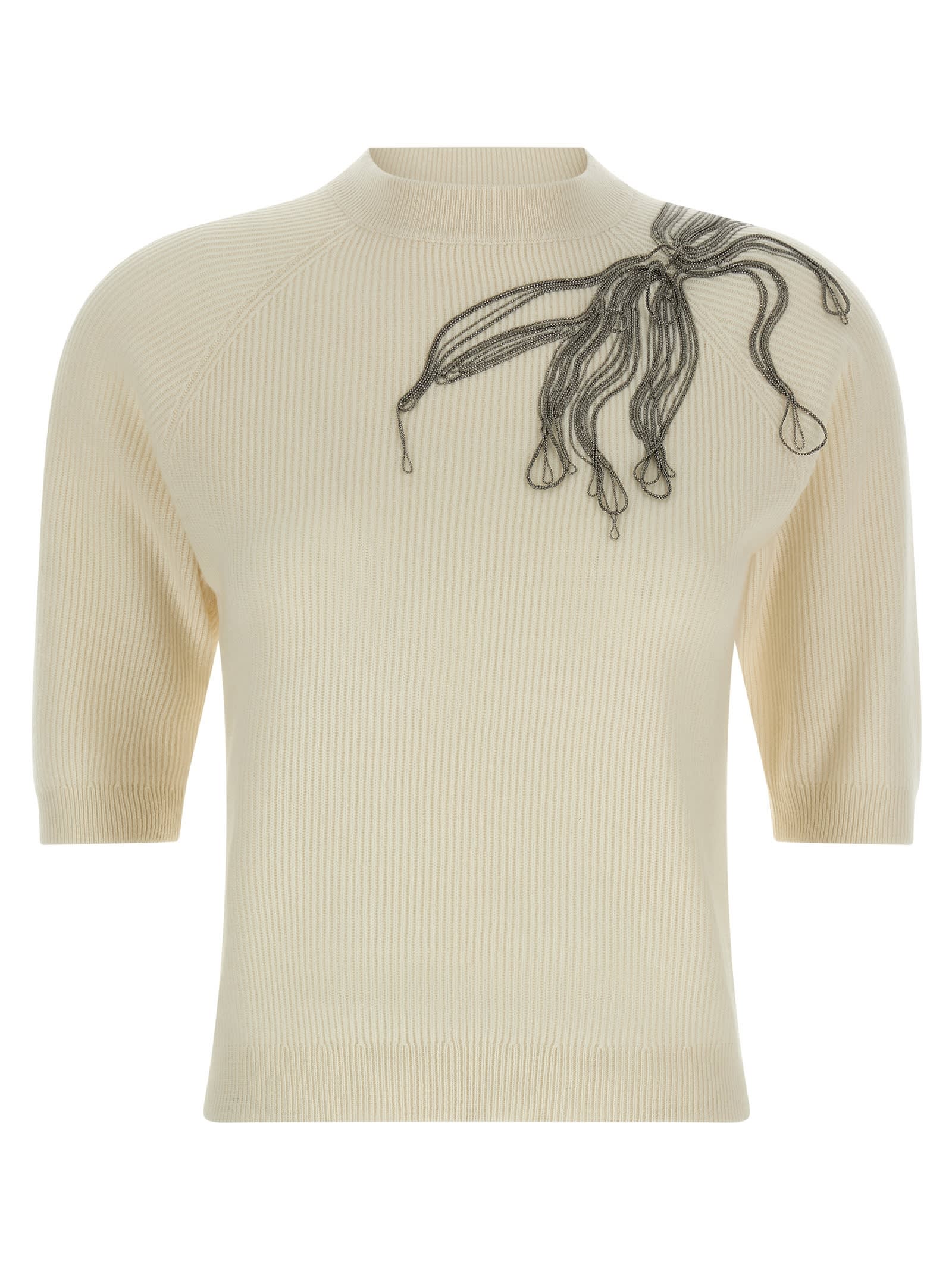 shiny Flower Embroidery Sweater