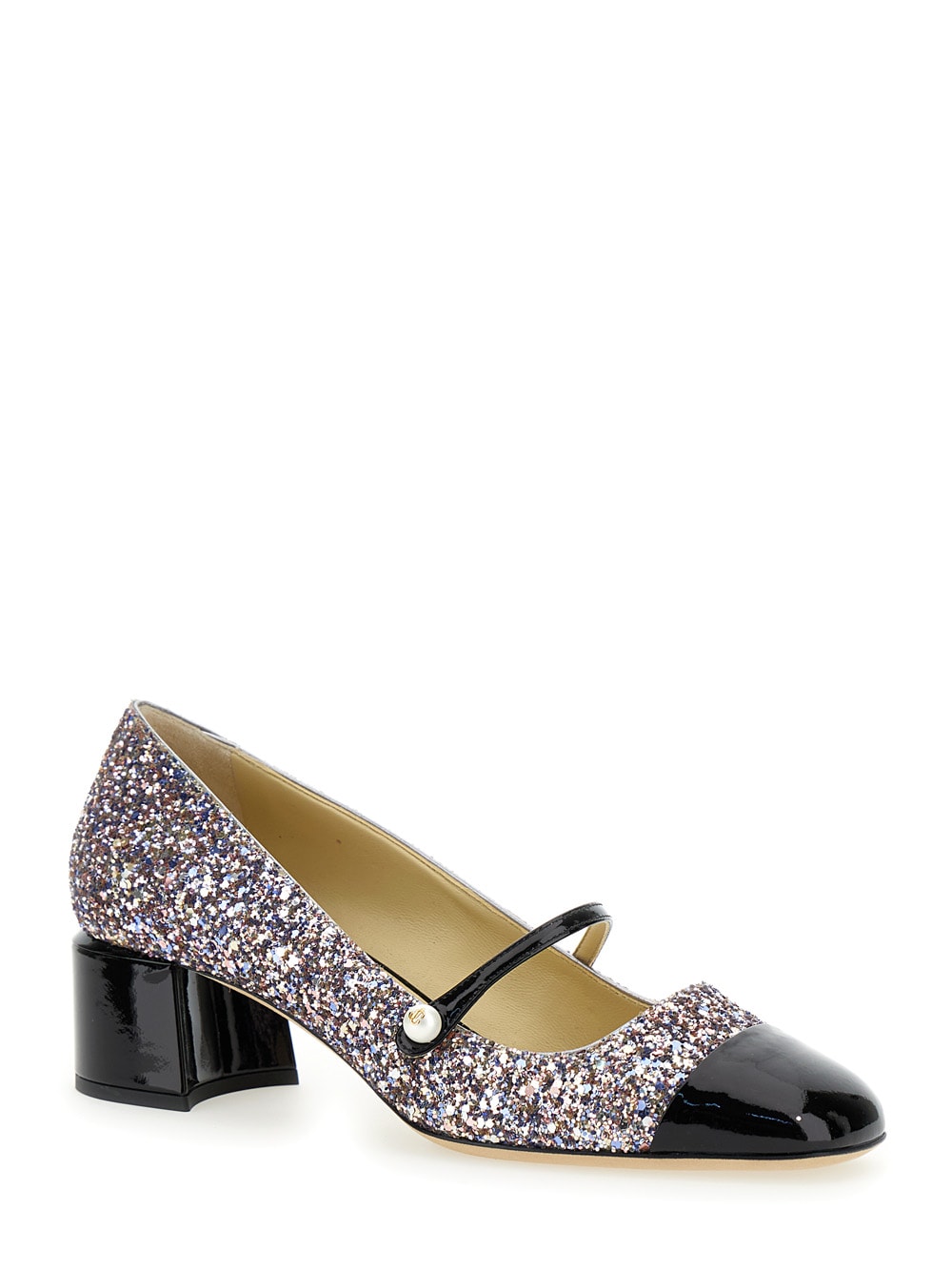Shop Jimmy Choo Elisa 45 Multicolor Pumps With Block Heel In Glitter Fabric And Patent Leather Woman