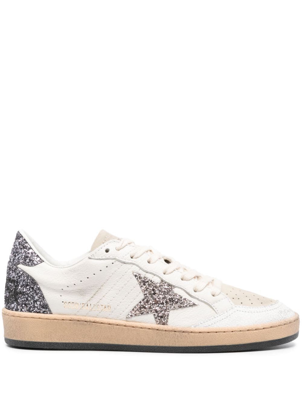 Shop Golden Goose Ballstar Nappa Upper With Ornamental Stitching Glitter Star Heel And Spur Nabuk Tongue In White Cinder Antracite