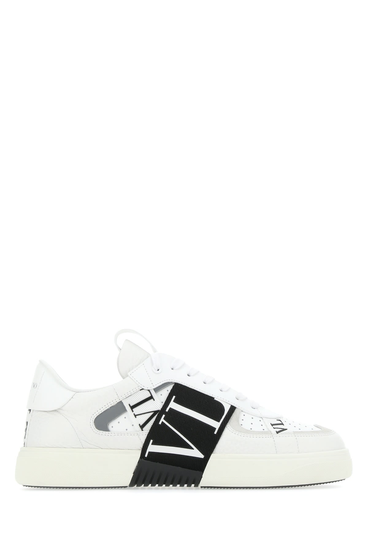 Valentino Vl7n Leather And Fabric Low-top Sneakers In Bianconerobiabiaghiacciobiane