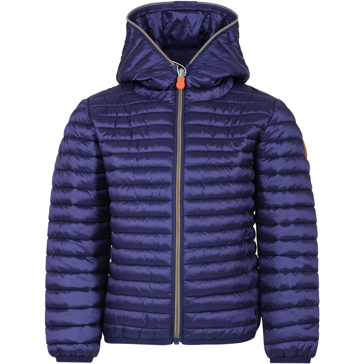 Shop Save The Duck Blue Rosy Down Jacket For Girl With Logo