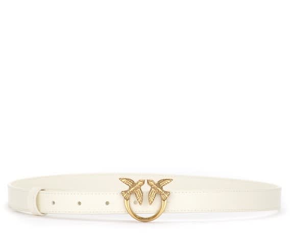 Pinko Belt In Ivory Leather With Love Birds Logo