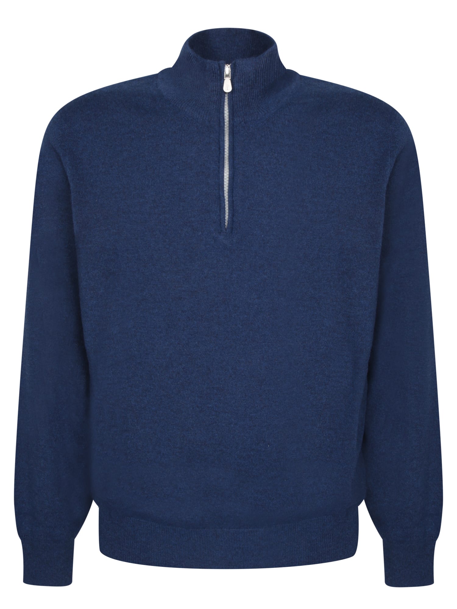 Brunello Cucinelli Sapphire Blue Cashmere Midzip Sweater In Blue