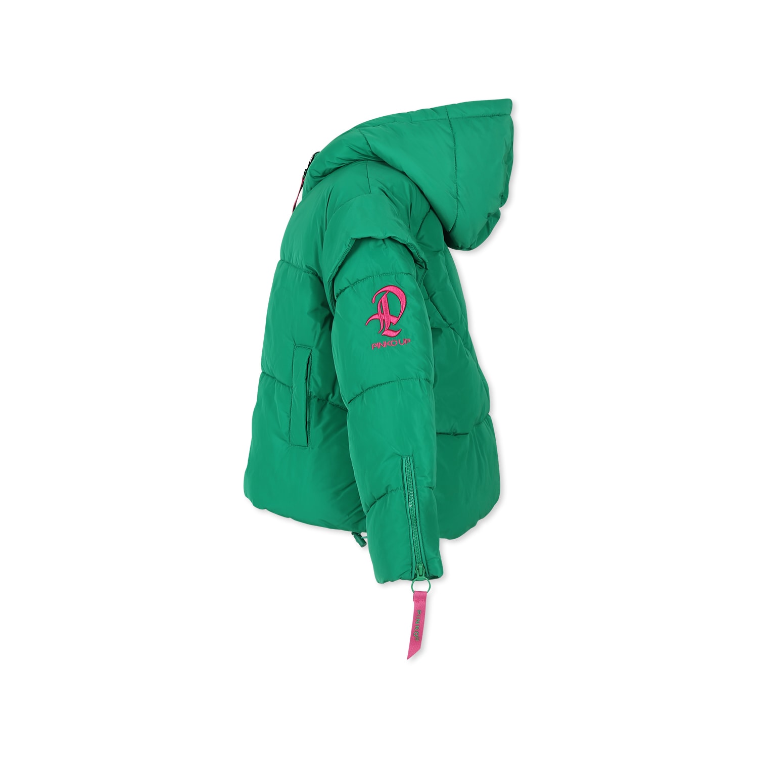 Shop Pinko Green Down Jacket For Girl With Logo