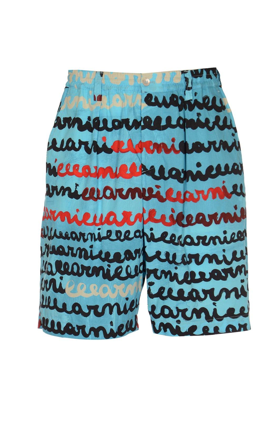 Shop Marni Handwriting Printed Poplin Shorts In Light Blue