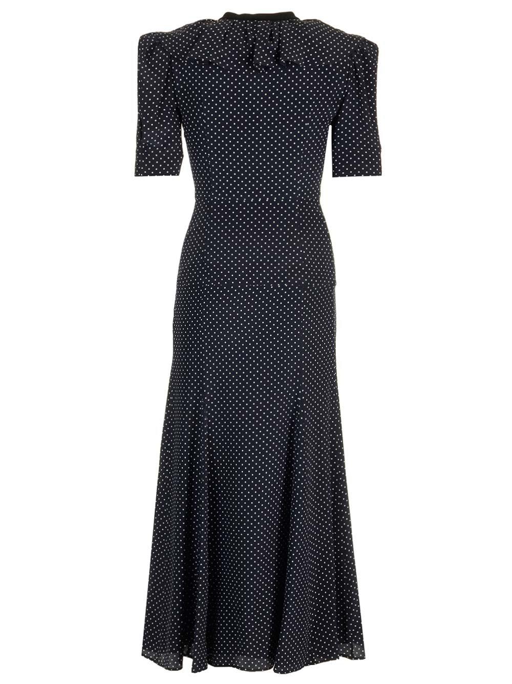 Shop Alessandra Rich Polka Dot Printed Midi Dress In Blu+bianco