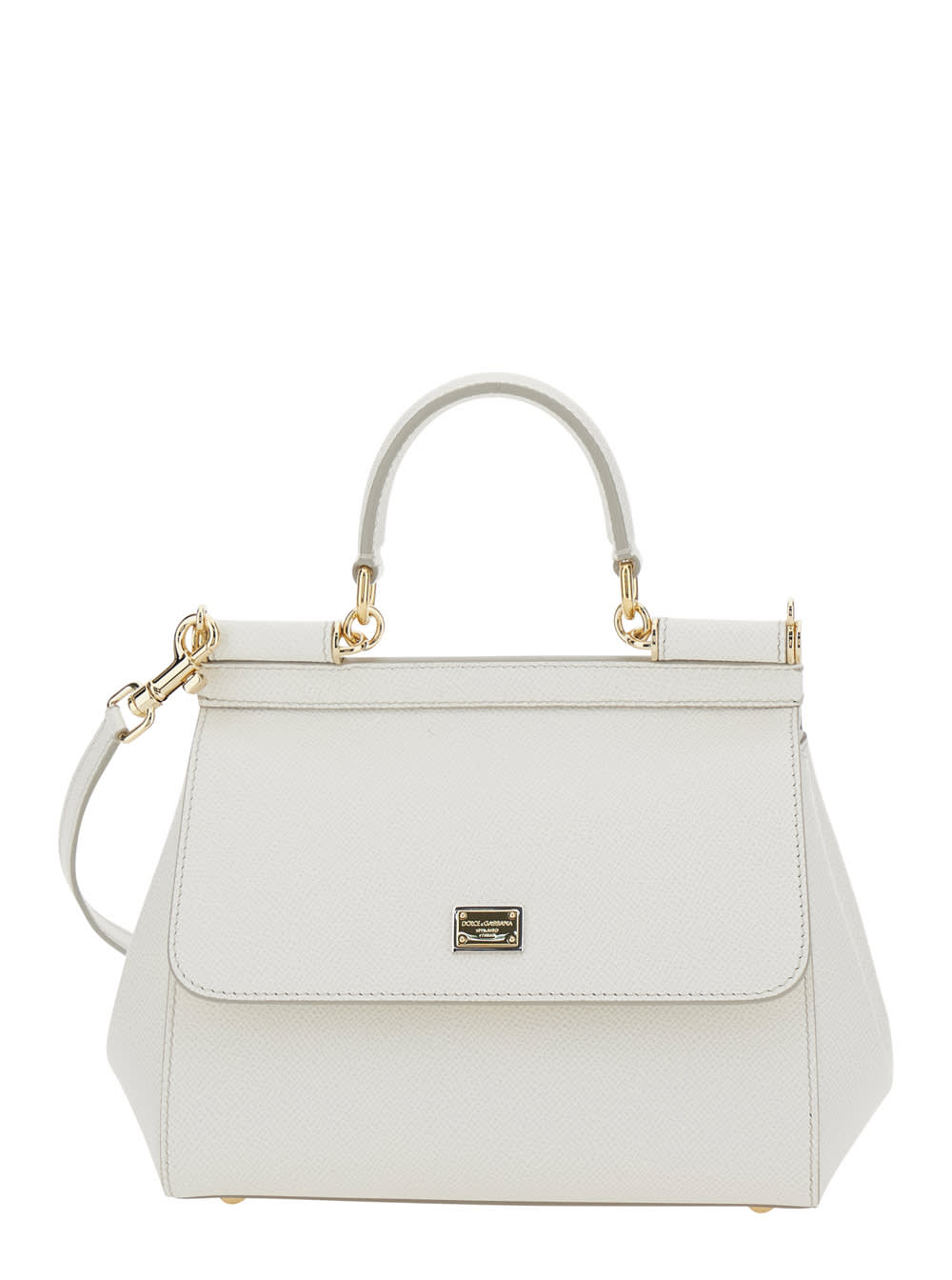 Dolce & Gabbana Sicily White Black Handbag With Adjustable And Removable Shoulder Strap And Logo Plaque On The Front