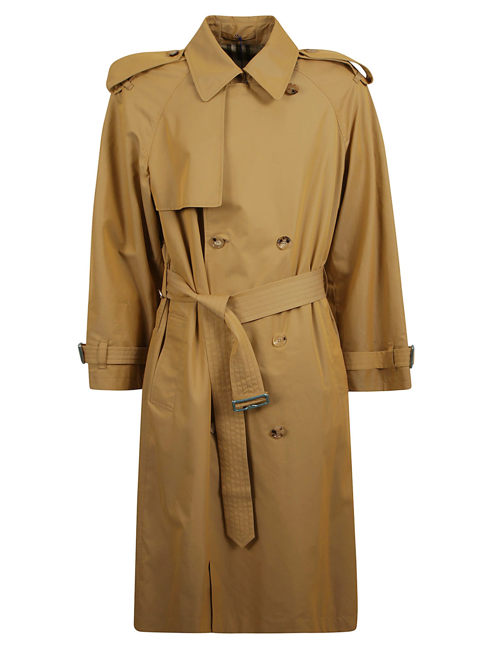 Shop Burberry Belted Waist Double-breasted Trench In Spelt