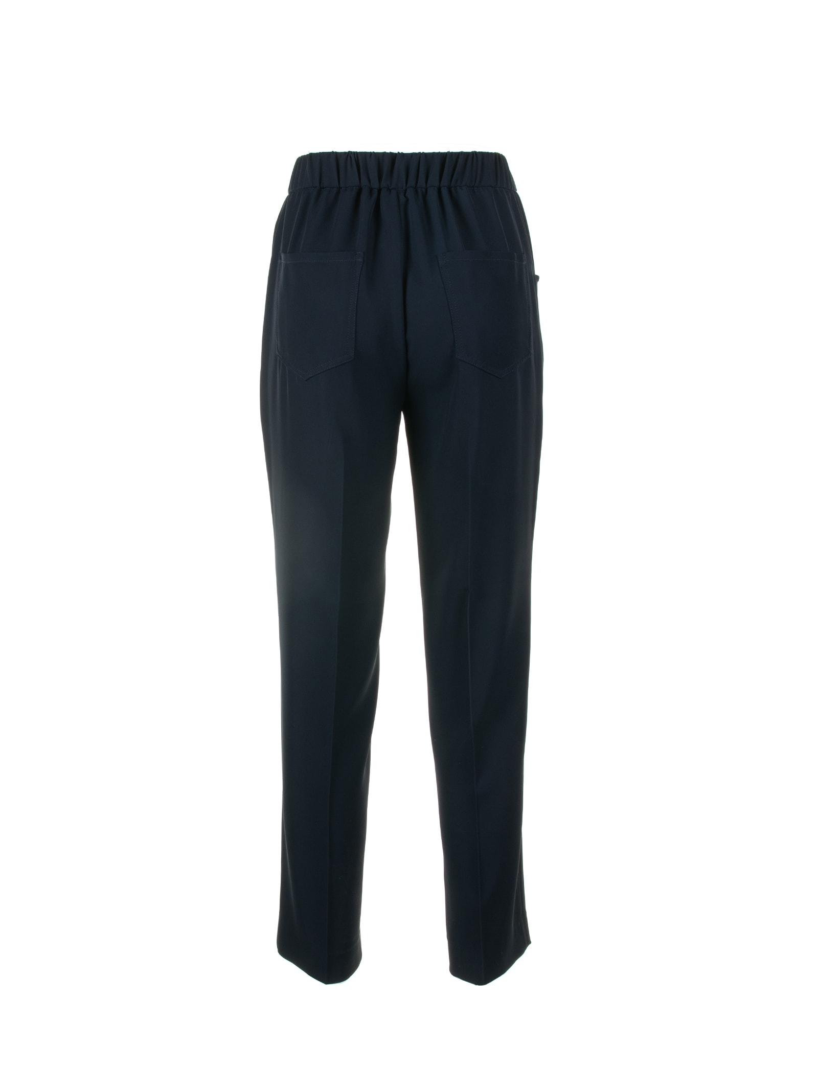 Shop Via Masini 80 Navy Blue Elastic Trousers In Blu Navy