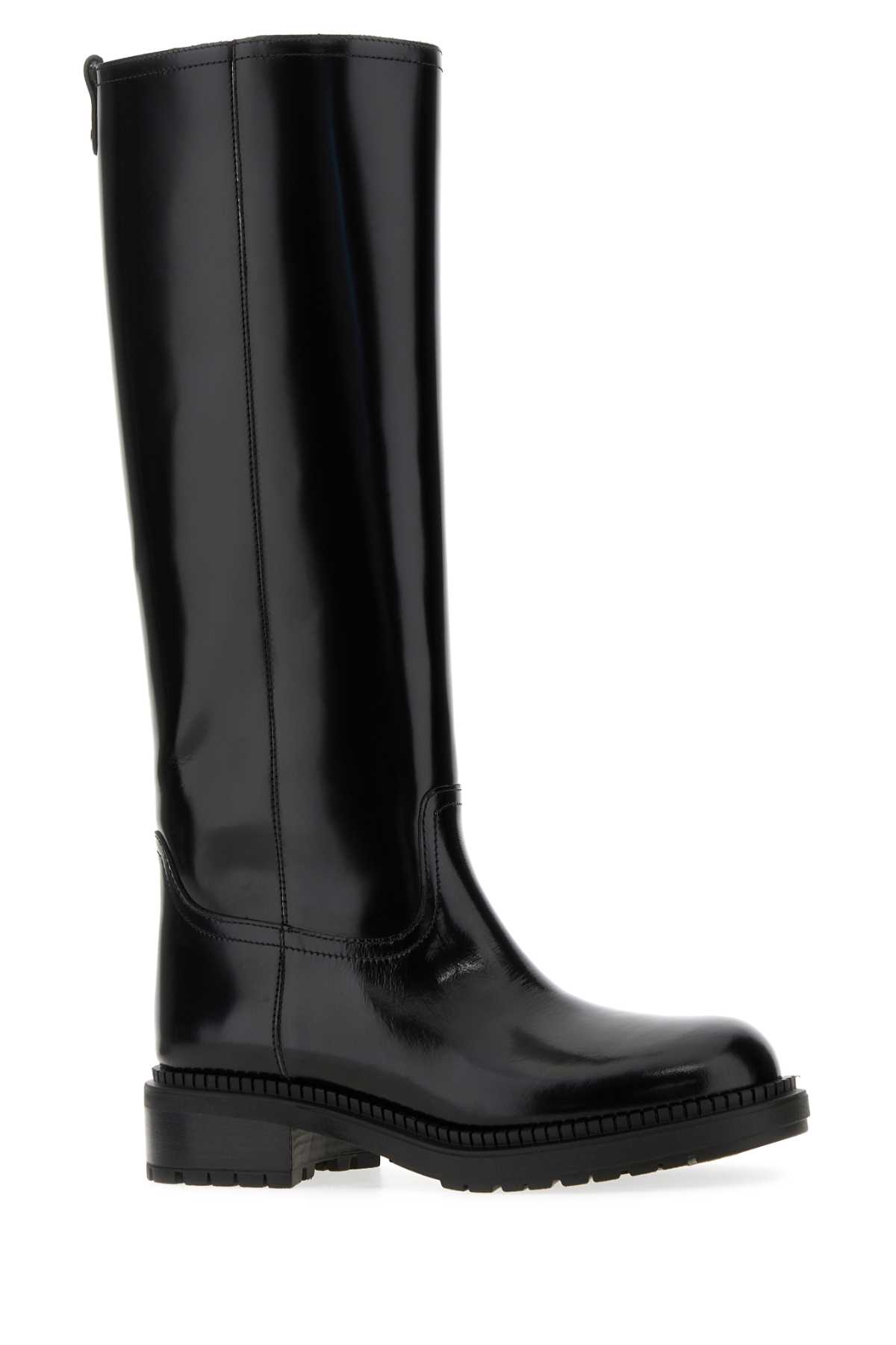 Casadei Leather Knee High Boots With Chunky Sole In Black