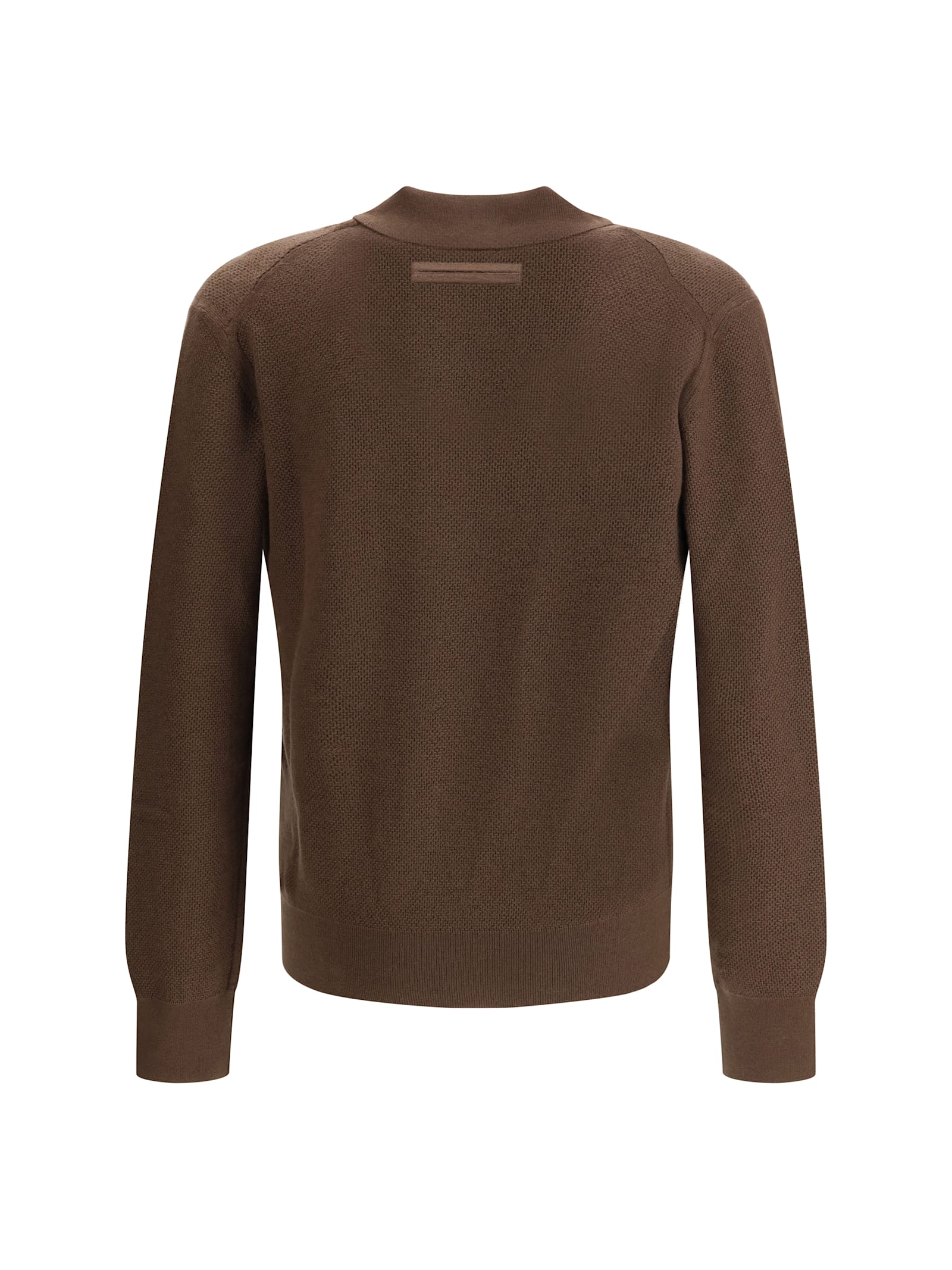 Zegna Cashmere Polo Sweater Textured Knit In Brown