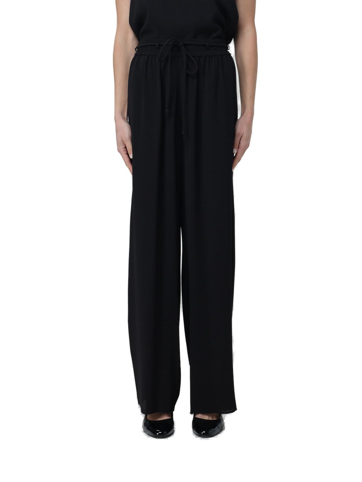 Shop Giorgio Armani Elasticated-waist Drawstring Trousers  In Black