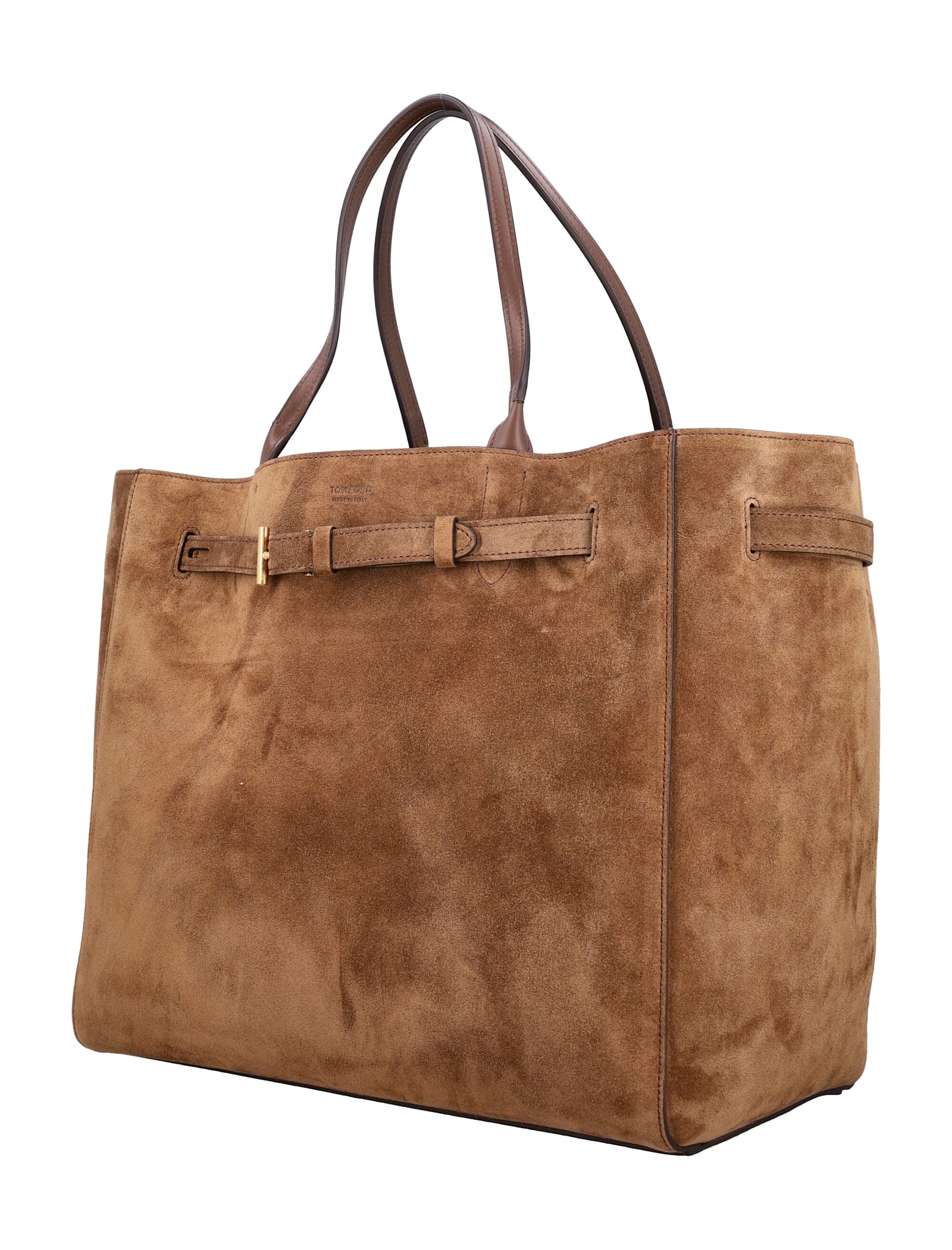 Tom Ford Rectangular Suede Tote With Belt Detail In Brown