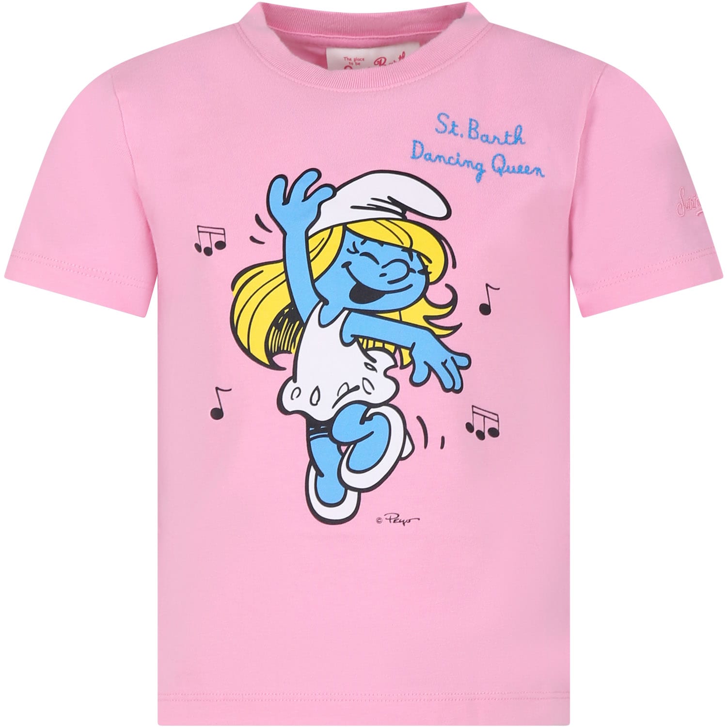 Shop Mc2 Saint Barth Pink T-shirt For Girl With Smurfette Print
