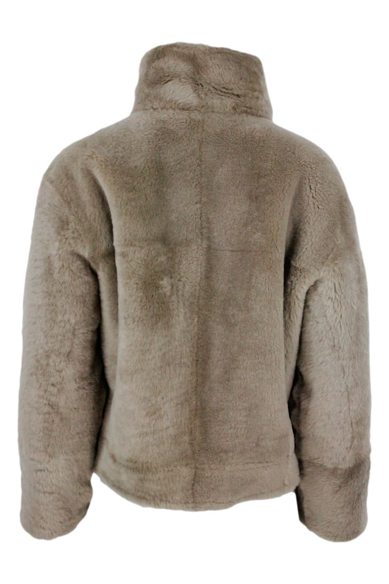 Shop Brunello Cucinelli Reversible Jacket Jacket In Very Soft And Precious Shearling In Taupe