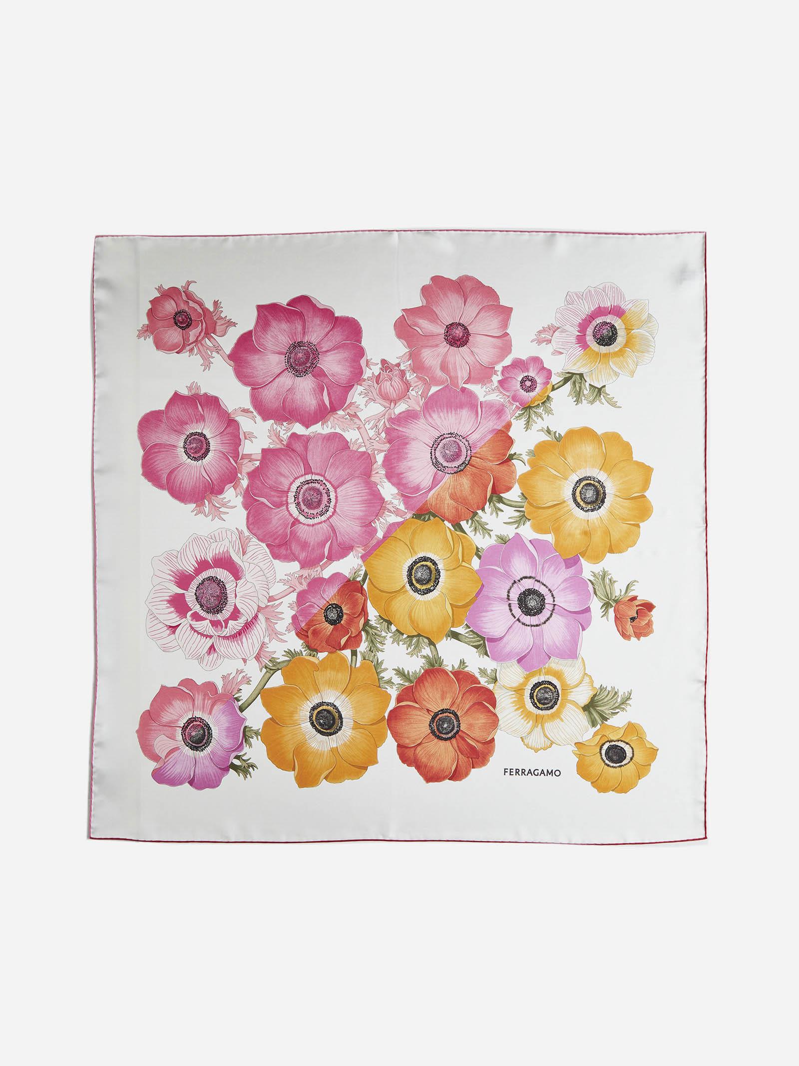 Shop Ferragamo Anemones Print Silk Scarf In Yellow Cream