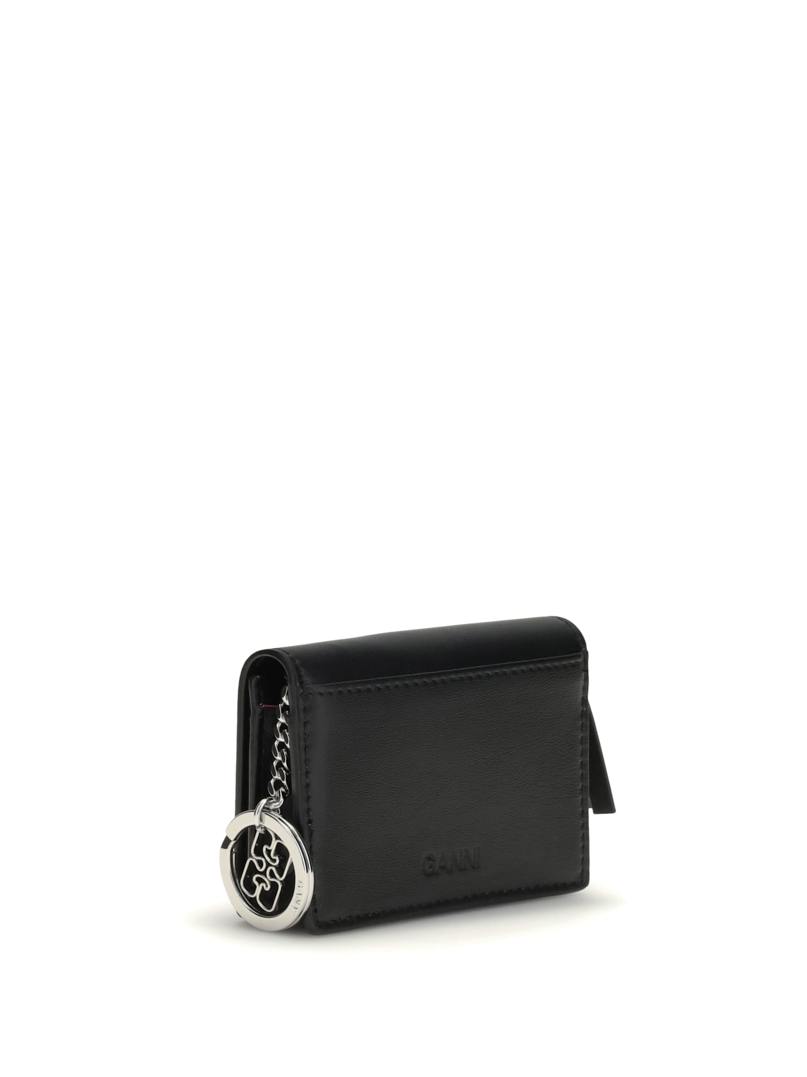 Ganni Card Holder With Flap Blue Dog In Black